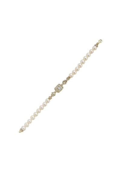 7,5 Mm Kadın Baget Kesim Doğal İnci Bileklik 22 Cm / Sarı Gümüş