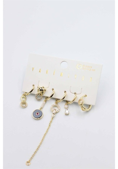 Taşlı Set Küpe - Altın Diğer
