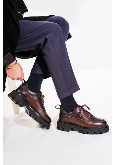 Shoetyle - Kahverengi Hakiki Deri Bağcıklı Erkek Günlük Ayakkabı 115-k534-1324 Kahve Rengi