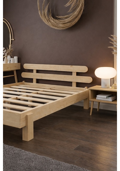 Damla 2 Başlıklı Masif Ahşap Karyola Ve 2 Adet Vernik 100x200