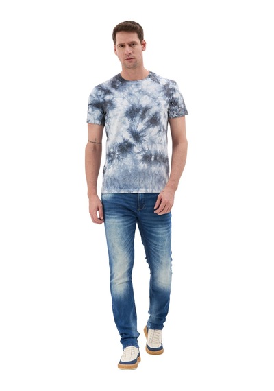 Cipo & Baxx Batik Desenli Bisiklet Yaka Regular Fit Kısa Kollu Erkek T-shirt Ct864 Mavi
