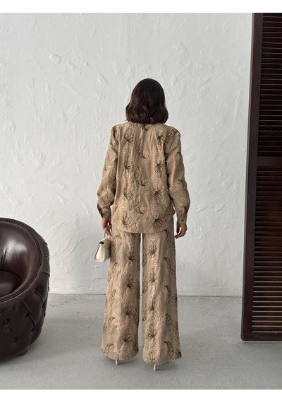Verymoda Nakışlı Keten Gömlek - F2009 Kahve