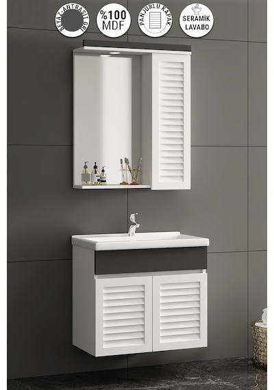 Çuha 55 Cm Beyaz-antrasit Gri Mdf Panjur Asma Banyo Dolabı Takımı Beyaz - Antrasit Çuha 55 Cm Beyaz-antrasit Gri Mdf Panjur Asma Banyo Dolabı Takımı Beyaz - Antrasit