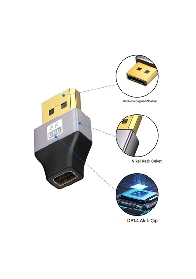 Display Port To Mini Displayport 1.4 8k Çevirici Çift Yönlü Adaptör