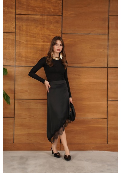 Verymoda Dantelli Asimetrik Etek D2951 Siyah