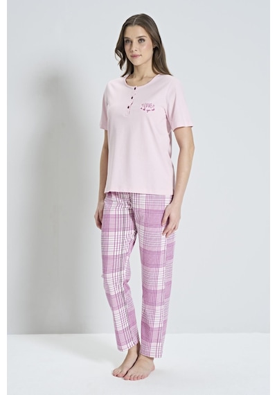 Pijadore Gd Goldoremi 1853 Kadın Kısa Kollu Ekoseli Pijama Takım Pembe
