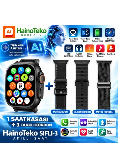 HainoTeko SIFLI-3 AI Yapay Zeka Asistanlı Akıllı Saat (İthalatçı Garantili)