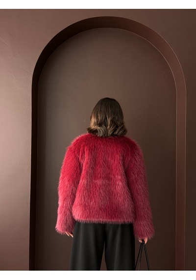 Verymoda Tavşan Tüyü Dügmeli Kaban F1970 Bordo
