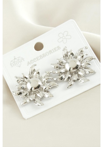 Çiçek Metal Küpe - Gümüş Rengi N162 33589680