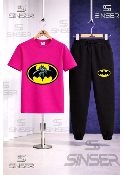 Ss Sinser Çocuk Batman Logo Icınde Baskılı Tişort Eşofman Takımı Pembe - Siyah