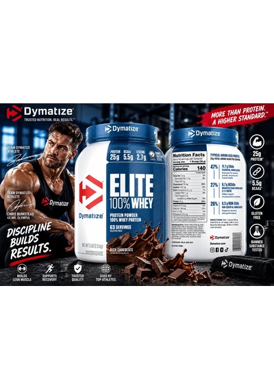 Dymatize, Elite 100% Whey Protein Powder, Rich Chocolate, 5 Lbs 2.3 Kg Çikolata