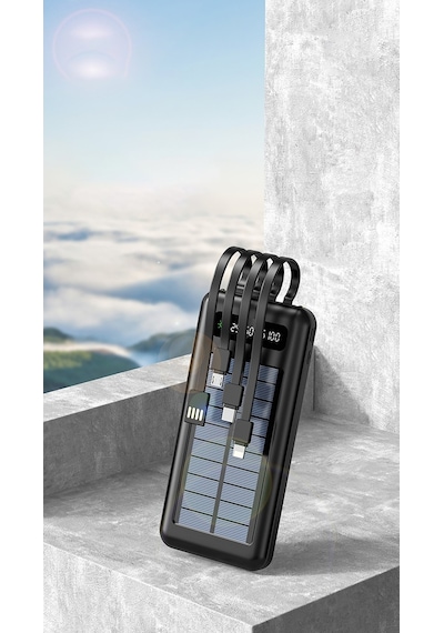 Robeve Acl Pw-59 10000 Mah Powerbank Göstergeli Solar Fenerli Güneş Enerjili Taşınabilir Hızlı Şarj Aleti Siyah