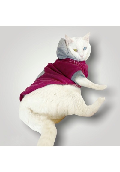 Kemique Burgundy Gray Kapşonlu Sweatshirt Kedi Kıyafeti