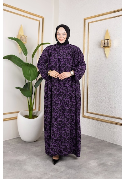 Nevayla Moda Robalı Desenli Viskon Elbise - Mor / E0126 Mor