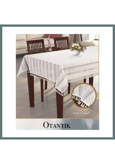 Bezos Otantik Model Krem 150x220 Cm Pamuklu Masa Örtüsü Tablecloth Yemek Masası Örtüsü Ventra