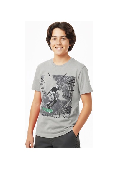 Modanino Erkek Çocuk %100 Pamuk T-shirt-kaykay Baskılı-12-16 Yaş 12526 Gri