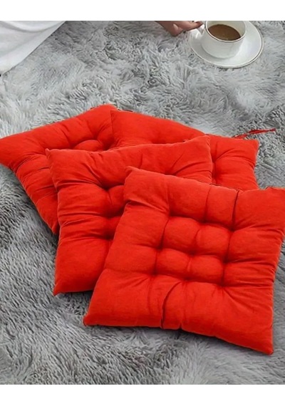 Tr 4'lü Sandalye Minderi Bağcıklı, Çökme Yapmaz Sünger Dolgulu, Yıkanabilir 40x40 Cm Kırmızı Diğer