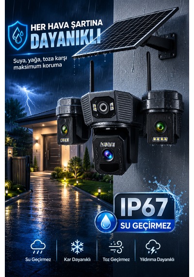 3 Kameralı Sim Kartı İle Çalışan Gece Görüşlü Solar Güvenlik Kamerası