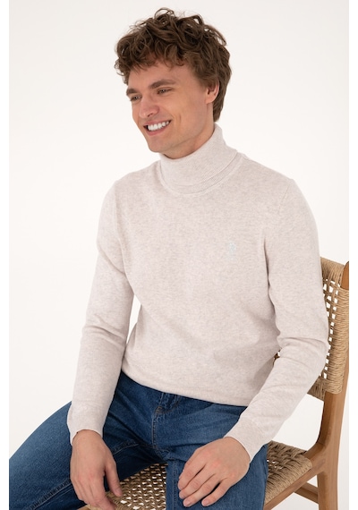 U.S. Polo Assn. Erkek Slim Fit Boğazlı Yaka Taş Basic Kazak 50288884-VR225