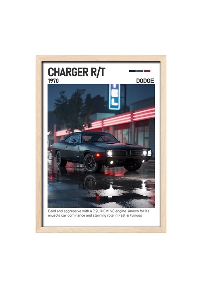 Dodge Charger R/t Ahşap Çerçeveli Poster Tablo Muscle Car İkonu Ahşap 01