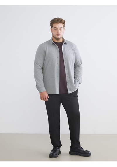 Lcw Vision Gri Büyük Beden Slim Fit Uzun Kollu Erkek Gömlek