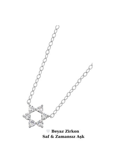 Aşkın Fısıltısı Mekik Zincir Gerdanlık Kolye Beyaz Zirkon Kalp Taşlı 925 Ayar Gümüş Gümüş