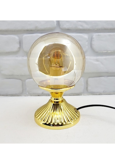 Modern Dekoratif Lake Gold Metal Ayaklı Glob Bal Camlı Abajur Gold