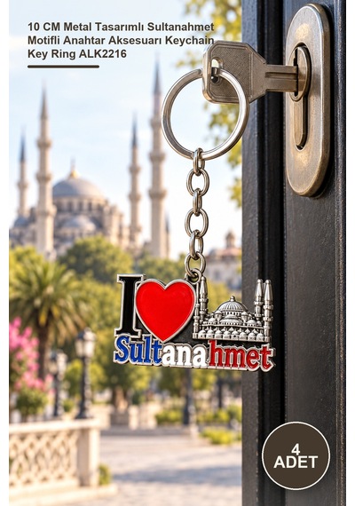 4 Adet Metal Sultanahmet Anahtarlık 10 Cm Metal Tasarımlı Sultanahmet Motifli Anahtar Aksesuarı Keychain Key Ring Alk2216