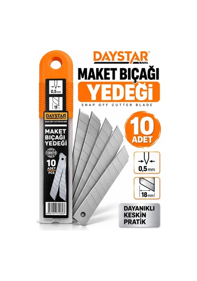 Daystar 18 Mm Maket Bıçağı Yedeği 10 Adet 0,5 Mm Segmentli Kesici Yedek Uç