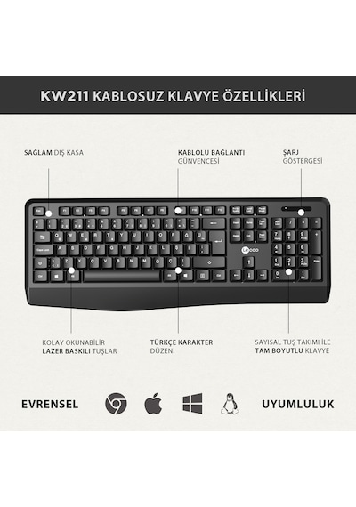 Lecoo KW211 Kablosuz Türkçe Q Klavye & Mouse Set
