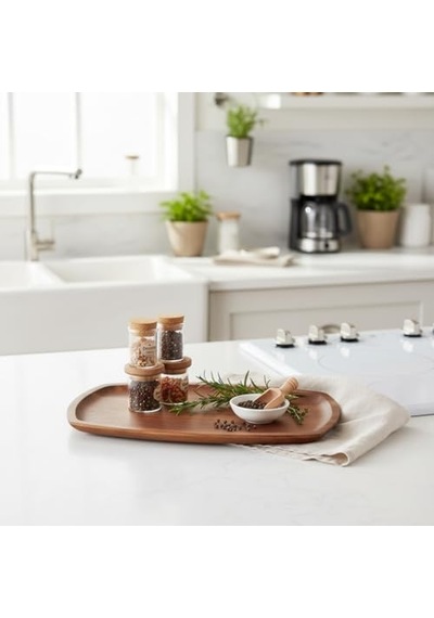 Akasya Ağacı Kayık Sunum Tepsisi 33x20 Cm Ahşap Servis Ve Kahve Tepsisi Peynir, Şarküteri Ve Dekoratif Banyo