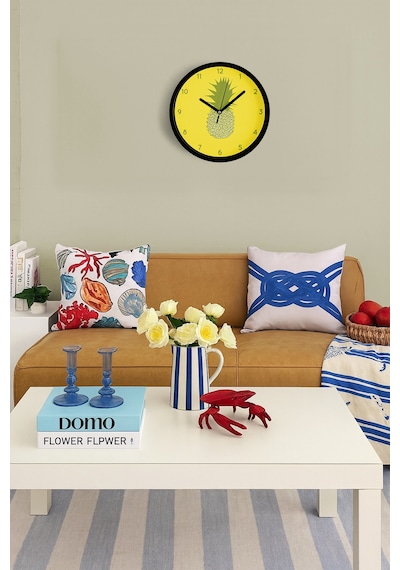 Ananas Tasarımı Mutfak Duvar Saati - 30cm - Önü Camlı Siyah Kasa - Sessiz Mekanizma-jh0456 Siyah