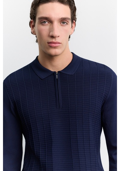 Avva Erkek Lacivert Polo Yaka Fermuarlı Rayon Karışımlı Regular Fit Kazak A62y5022