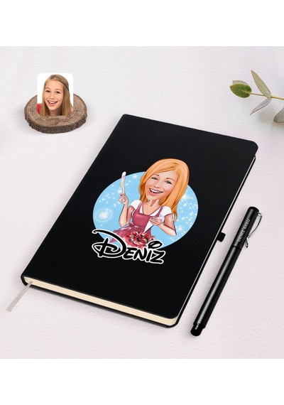 Kişiye Özel Kadın Aşçı Karikatürlü Siyah Defter Ve Kalem S N11.47