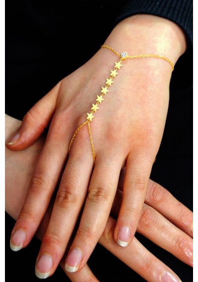 Gümüş Altın Yaldızlı Zirkon Taşlı Yıldız Modeli Pullu Şahmeran Barcode Beyaz - Rose Gold