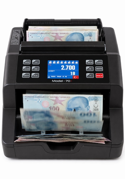 Sesli Karışık Para Sayma Makinesi Mıx70+ Gri Tl - Euro Karışık Sayım Dolar Adet Sayım Müşteri Ekranı
