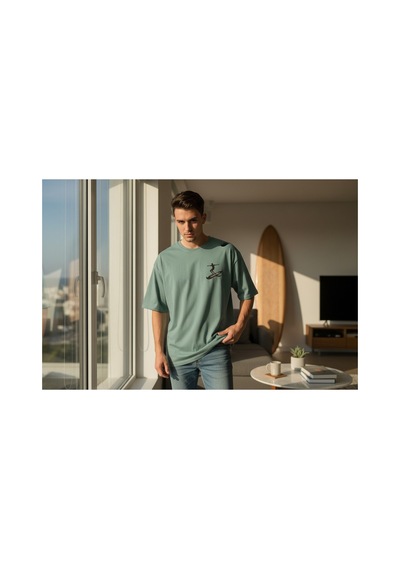 Urbantrendstore Unisex Minimal Sade Desen Basic Oversize Fit Rahat Geniş Salaş T-shirt Günlük Tişört Mint