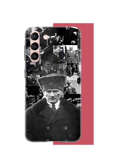 Samsung Galaxy S21 Uyumlu Atatürk Kolaj 2.jpeg Baskılı Silikon Kılıf Renkli