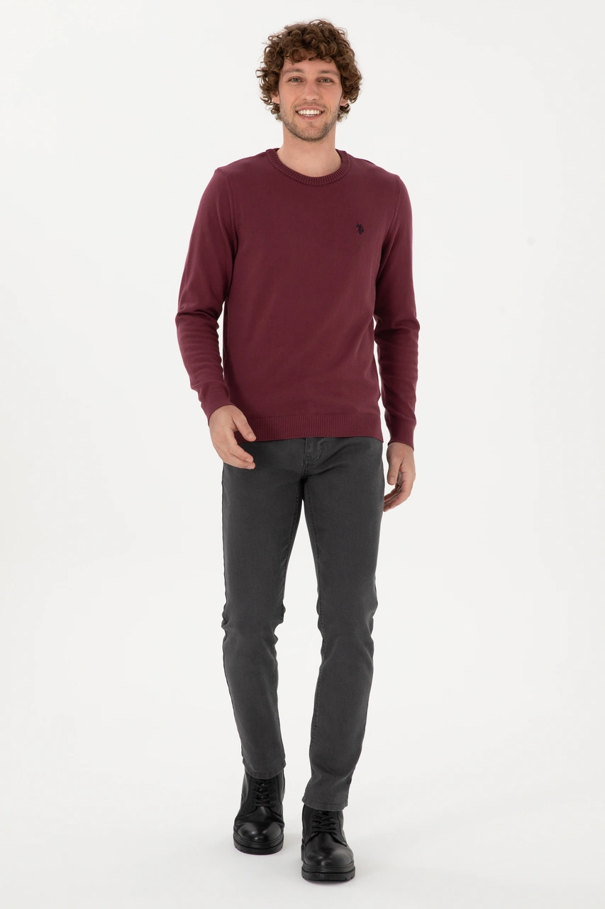 U.S. Polo Assn. Erkek Slim Fit Bisiklet Yaka Bordo Basic Kazak 50313713-VR177