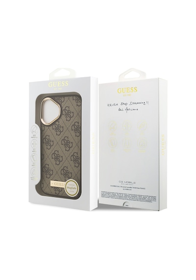 Apple Uyumlu iPhone 17 Kılıf Guess Lisanslı M-safeli 4g Desenli Pu Metal Plaka Klasik Logolu Kahverengi Kahverengi