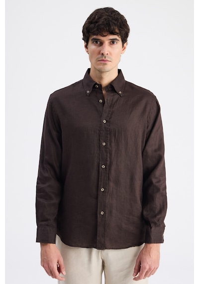 D'S Damat Ds Damat Comfort Kahverengi Düz Keten Gömlek 6hc02ap01304m Çok Renkli 2XL
