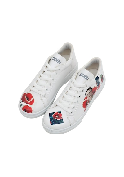 Kadın Vegan Deri Beyaz Sneakers - Viva La Vida Frida Kahlo Tasarım Çok Renkli
