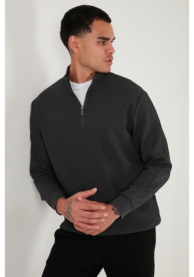 Buratti Pamuklu Regular Fit Yarım Fermuarlı Dik Yaka Erkek Sweat 5905716 Antrasit