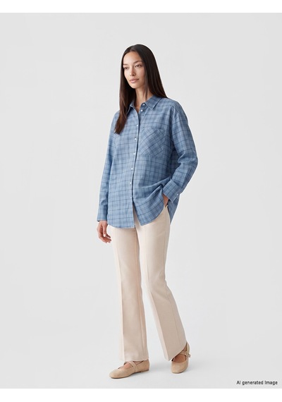 Lcw Modest Mavi Ekose Oversize Kadın Gömlek