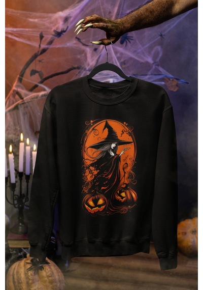 Magors Stil-x Halloween - Cadılar Bayramı Baskılı Unısex Sweatshırt, 3 İplik Şardonlu Siyah-2 Magors Stil-x Halloween - Cadılar Bayramı Baskılı Unısex Sweatshırt, 3 İplik Şardonlu Siyah-2