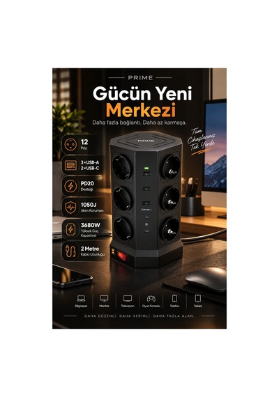 Robeve Fulltech Prime 12 Li Akım Korumalı Kule Priz 3680w - 1050j Koruma, Pd20 Destekli 3 Usb-a + 2 Usb-c, 2 Metre Kablolu Dikey Çoklu Uzatma Prizi Grup Priz 12'li Fiş 12'li Priz 2 M Robeve Fulltech Prime 12 Li Akım Korumalı Kule Priz 3680w - 1050j Koruma, Pd20 Destekli 3 Usb-a + 2 Usb-c, 2 Metre Kablolu Dikey Çoklu Uzatma Prizi Grup Priz 12'li Fiş 12'li Priz 2 M
