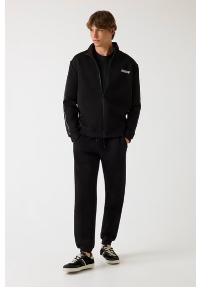 Guess Yan Logo Erkek Fermuarlı Sweatshirt Z2yq10kb3p2 Siyah