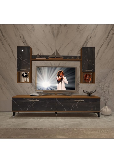 Decoraktiv Eko 5da Mdf Std Silver Tv Ünitesi Tv Sehpası Ceviz - Siyah Mermer