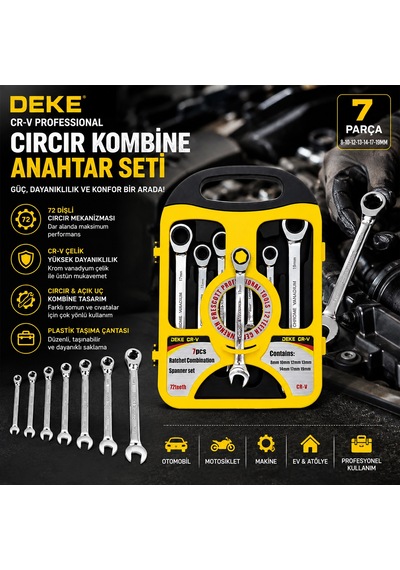7 Parça Cr-v Lokmalı Kombine Anahtar Seti 8-19 Mm Aklby-bsva58