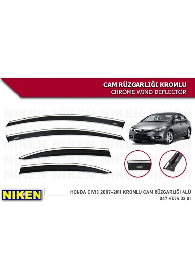 Niken Honda Civic 2007-2011 Kromlu Cam Rüzgarlığı 4 Lü